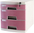 Pink Lockable 3 Drawer File Cabinet with Bookshelf for Multifunctional Desktop StoragePink-One Size