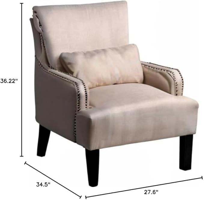 Bevin Collection Contemporary Fabric Upholstered Nail Head Trim Living Room Accent Arm Chair Beige