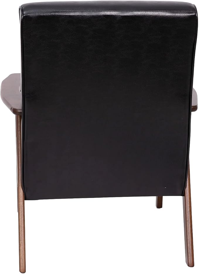 Flash Furniture Langston Commercial Mid Century Modern Chair - Black LeatherSoft Upholstery - Walnut Finish Wooden Frame and Arms - Extra Supportive Sinuous Springs