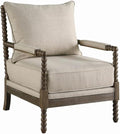 BOWERY HILL Modern Accent Chair Beige Fabric Upholstery Dark Walnut Wood Finish Cushion Back 38 H x 29.5 W x 34 D Casual Style Solid Pattern Living Room Seating