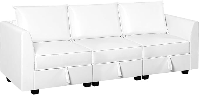 Naomi Home Elizabeth Modular Living Room Sofa with Extendable Design &amp Soft Comfortable Seating Air Leather Modern Sofa Couch with Sturdy Wooden Frame Ideal for Small Spaces Easy Assembly Whit