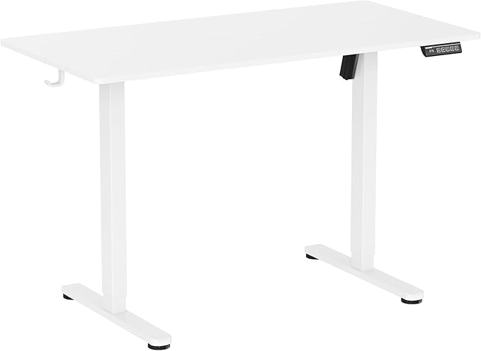 NSY Audio Electric Standing Desk 48x24 Inches - Height Adjustable Whisper Quiet Motor White Top &amp Black Frame for Home Office Gaming Focused Work White
