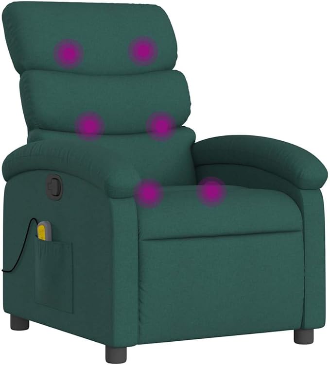 vidaXL Dark Green Massage Recliner Chair with Adjustable Backrest and Built in Functionality for Relaxation Living Room Or Home Theater Chairs Reclining Office Armchair TV Sofa