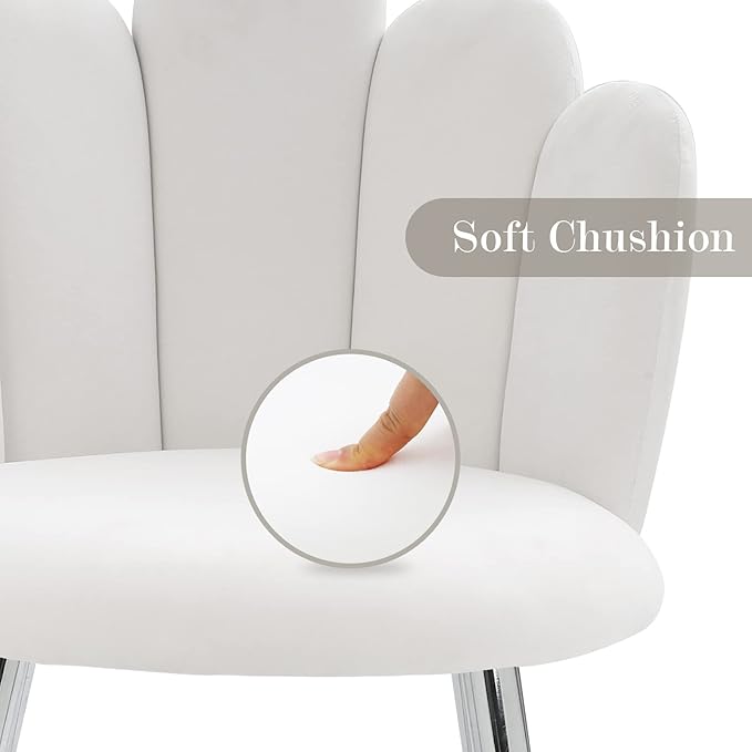 Vanity Chair for Makeup Room - Midcentury Modern Accent Chair for Living Room Bedroom Velvet Chair with Back Support and Metal Legs (White)