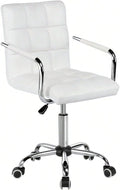 Butterslay Mid-Back PU Leather Office Chair with Armrests 360° Swivel Rolling Height Adjustable Desk Chair with Lumbar Support for Home Office Bedroom White/Pink/Brown/Retro Brown (White)