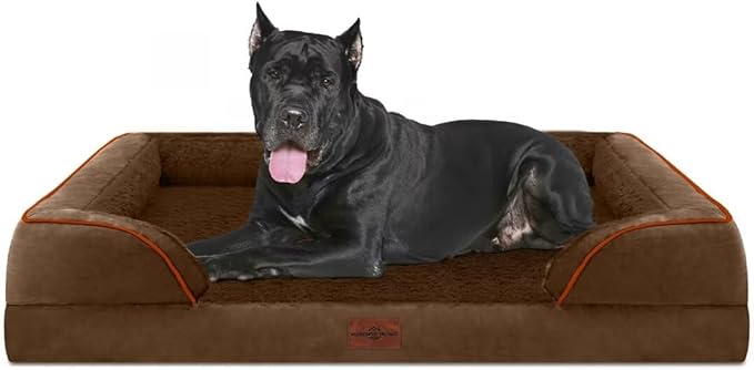 Comfort Expression Orthopedic Dog Bed for Extra Large Dogs 53x42 Inch Waterproof Egg Crate Foam XXL Pet Bed with Removable Bolsters Dog Couch with Washable Cover &amp Non-Slip Bottom Dark Brown