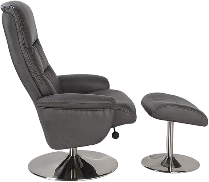 Pemberly Row Contemporary Swivel Recliner Chair with Ottoman Charcoal Leather Look Fabric 30.3 W x 30.7 D x 40.7 H Ergonomic Design 360° Swivel Sturdy Wood Base Living Room Lounge