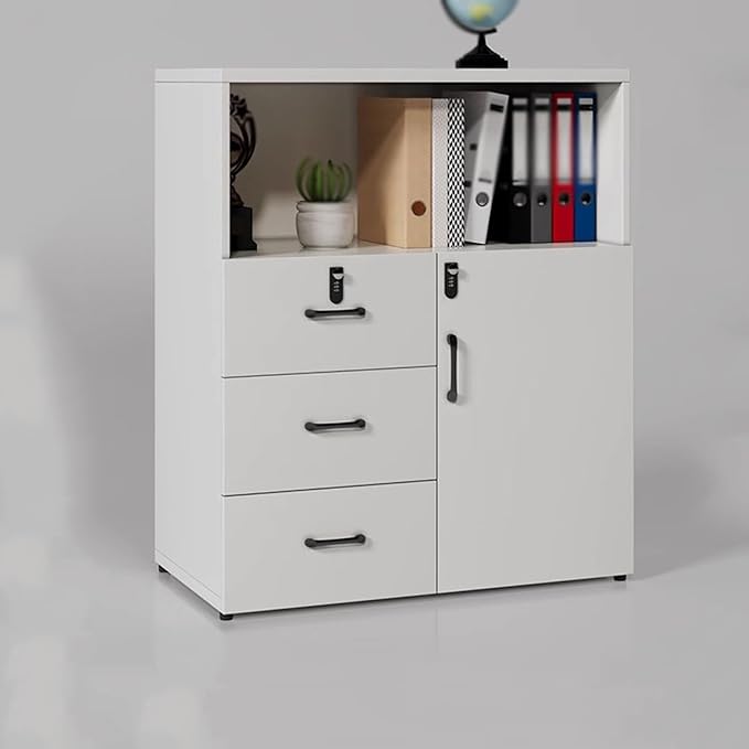 Office Short Cabinet Three-Door File Cabinets Drawer Locker Partition Wall with Lock File Information(A80x40x120cm)