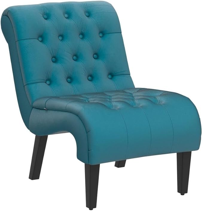 KINFFICT Velvet Accent Lounge Chair for Living Room Modern Leisure Chair with Tufted Backrest Indoor Armless Side Chair Upholstered Bedroom Sleeper Chair with Solid Wood Legs