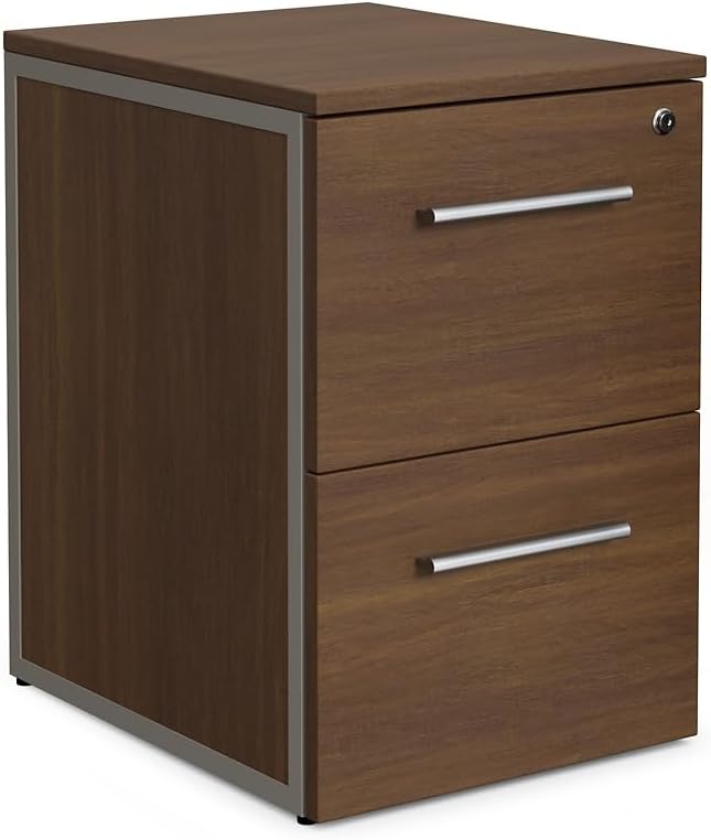 NBF Office Files Pedestal Cabinet - Two Drawer File Cabinet with Lock - Espresso Laminate Office Filing Cabinets - 26.46 H Modern Mobile File Cabinet Document Storage