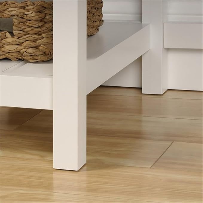 Scranton &amp Co Contemporary Wood Computer Desk Soft White and Lintel Oak Finish 30 in H x 53.9 in W x 19.4 in D File Drawer 2 Storage Drawers Shelves Cottage Style Home Office Desk