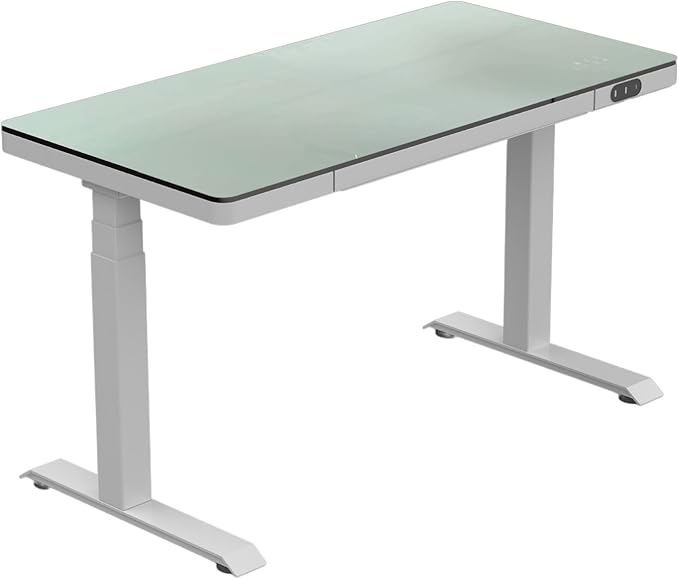 LifeSpan Fitness SDG Electric Glass Standing Desk with Liquid Chalk Mark | 24 x 46 Standing Frame Height Adjustable Sit Stand Desk for Home Office and Ergononic Workstations (White)