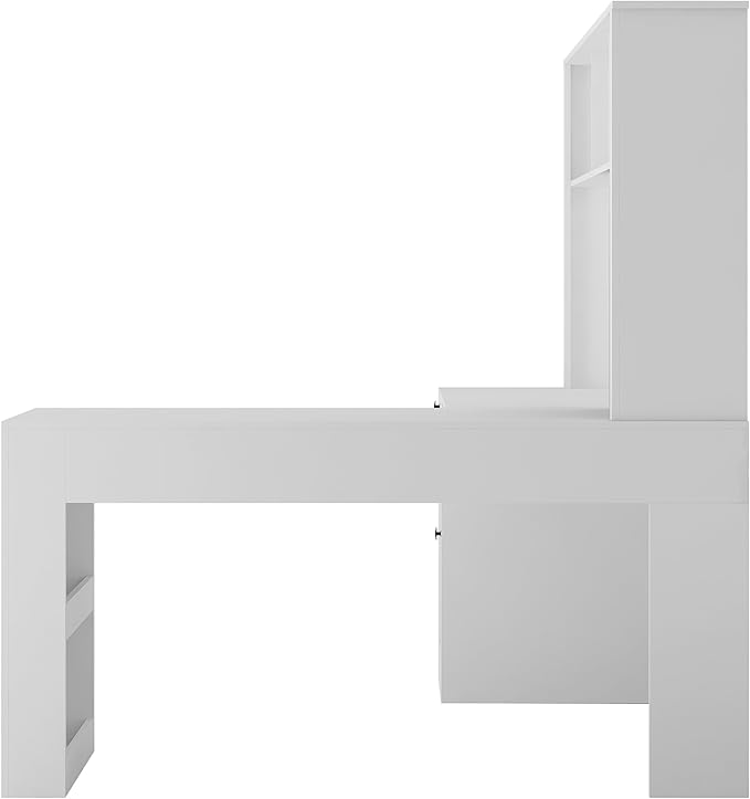 L Shaped Desk with Outlet Computer Desk with Drawers Bookshelf &amp Hutch Modern Corner Desk Home Office DeskL-Shaped Study Table Writing DeskCorner Gaming Computer Desk with Storage