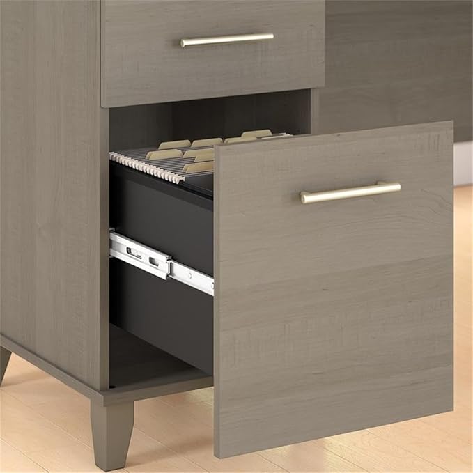 Pemberly Row Sit to Stand L Shaped Desk 72W x 66D x 29H Engineered Wood Ash Gray 3 Position Height Adjustable Desktop Built-in Drawers Ergonomic Design for Home Office or Workspace