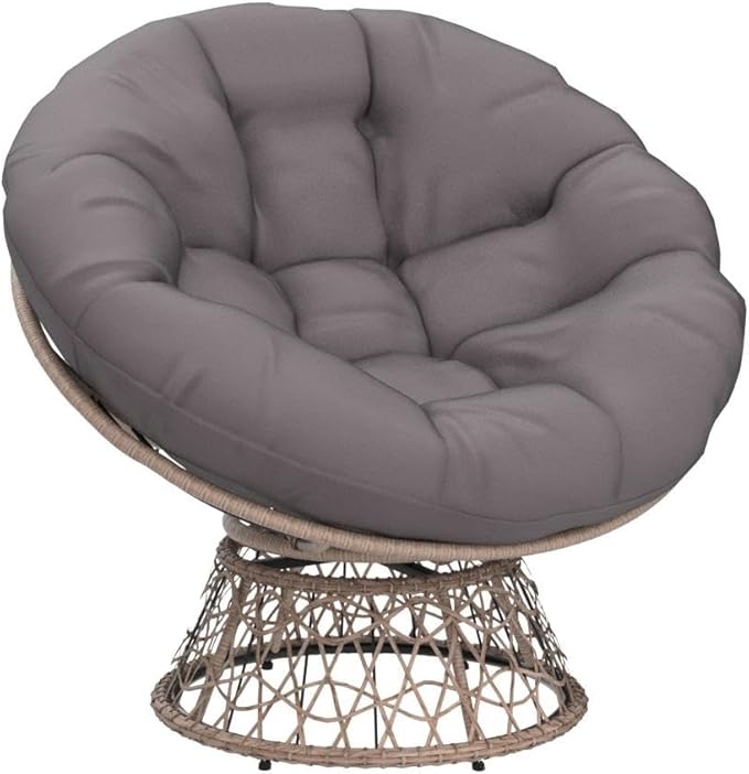 Bme 40 Ergonomic Wicker Papasan Chair with Soft Thick Density Fabric Cushion High Capacity Steel Frame 360 Degree Swivel for Living Bedroom Reading Room Lounge