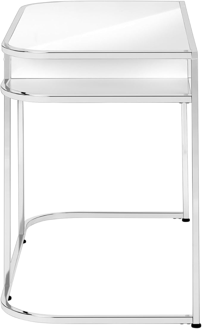 Computer Desk with Storage Drawers 48 Contemporary Work Desk for Home Office White Laminate Chrome Metal