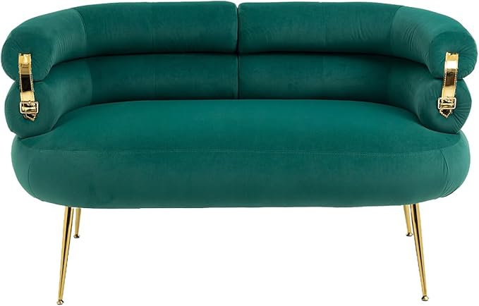 50”Velvet Accent Chair Loveseat SofaMid Century Modern Accent Arm Chair with Golden feetComfy Upholstered Leisure Couch with Wooden Framefor Living RoomBedroomApartment (Green)