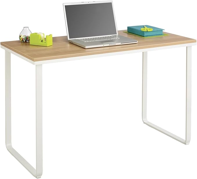 Safco Simple Design Table Desk with Sled Base  Beech Top White Legs (1943BHWH)