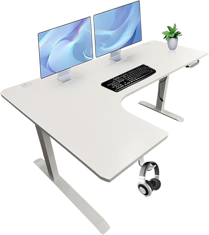 Standing Desk - 63 x 24 Inch L Shaped Electric Height Adjustable Desk - Ergonomic Left Corner Work Station Setup for Home Office Gaming Sit Stand Large L Shaped Wooden Table for PC Computer Laptop