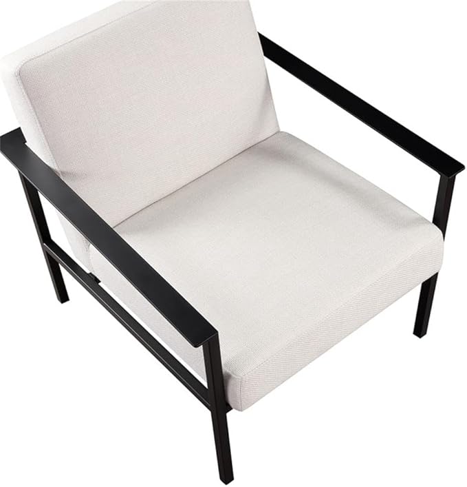 Pemberly Row Accent Chair 28.5 W x 31.75 D x 31 H Black Powder Coated Metal Frame Polyester Oatmeal Cream Upholstery Modern Architectural Design with Floor Glides for Living Room or Office Use