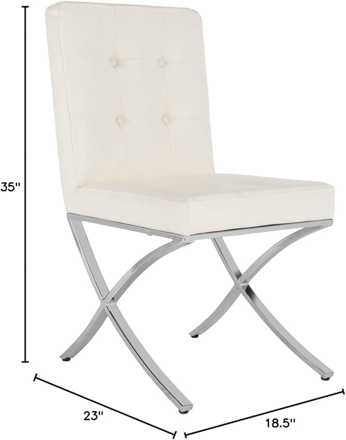 Safavieh Home Walsh White Faux Leather and Chrome Tufted Side Chair