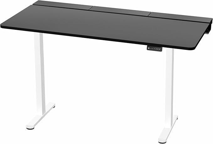VIVO Electric 60 x 30 inch Standing Desk with Concealed Trays and Full-Size Mouse Pad Dual Motor Memory Controller Height Adjustment Black Top White Frame DESK-KIT-E2W-P3B