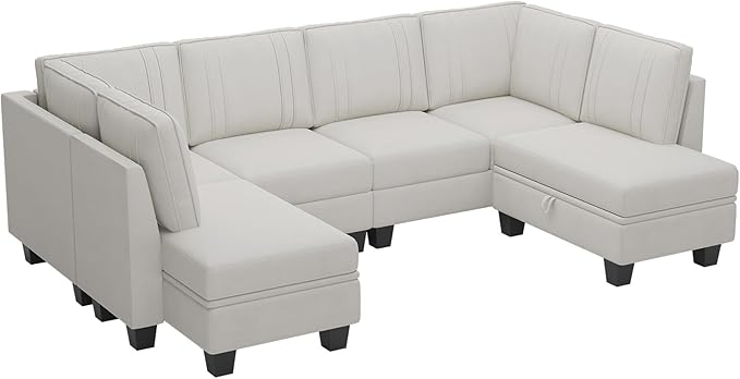 Belffin Sectional Couch with Storage Ottoman Convertible U-Shape Sectional Couch for Living Room Beige