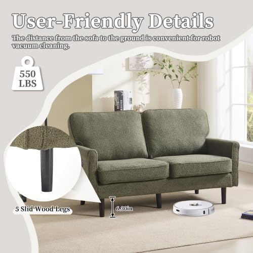 56 W Loveseat Modern 2 Seater Sofa with USB Charging &amp Storage Pocket Small Couch for Living Room Apartment Dorm Office (Green)