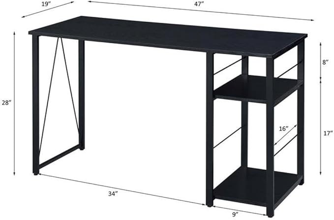 BOWERY HILL Writing Desk Wooden Top with Black Metal Open Base 47 W x 19 D x 28 H 2-Shelf Design Rustic Industrial Style Particle Board and Paper Veneer Home Office Desk with Storage