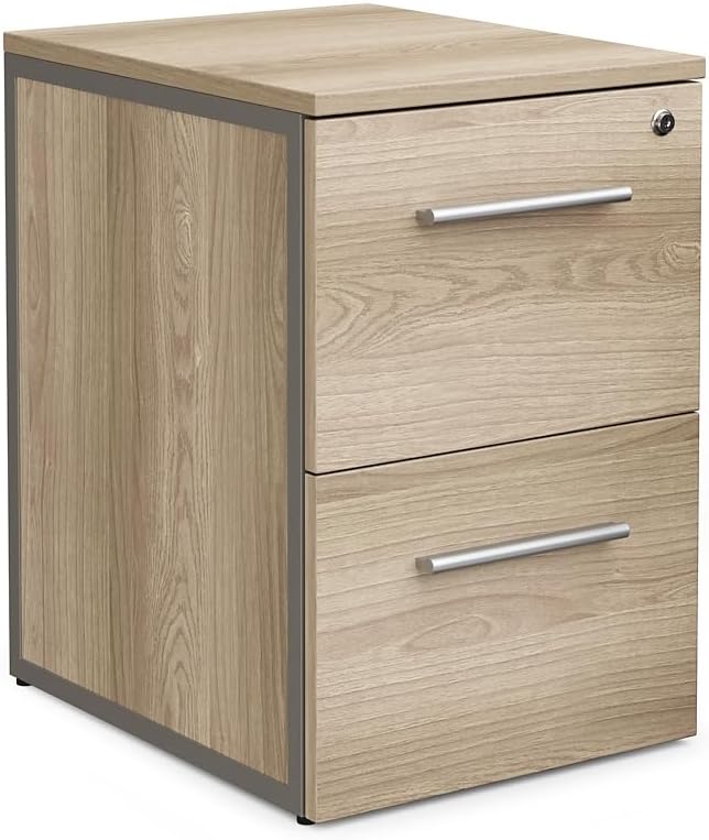 NBF Office Files Pedestal Cabinet - Two Drawer File Cabinet with Lock - Espresso Laminate Office Filing Cabinets - 26.46 H Modern Mobile File Cabinet Document Storage