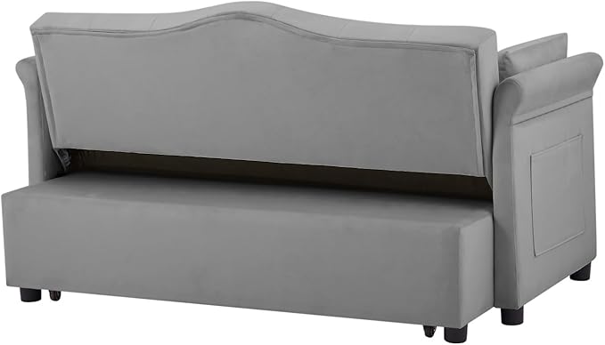 57-Inch Velvet Full Size Sleeper Sofa Couch with Pullout BedConvertible Pull Out with Golden Decorative Strip and Adjustable Backrest for Small SpacesApartment Guest Room RV (Grey)