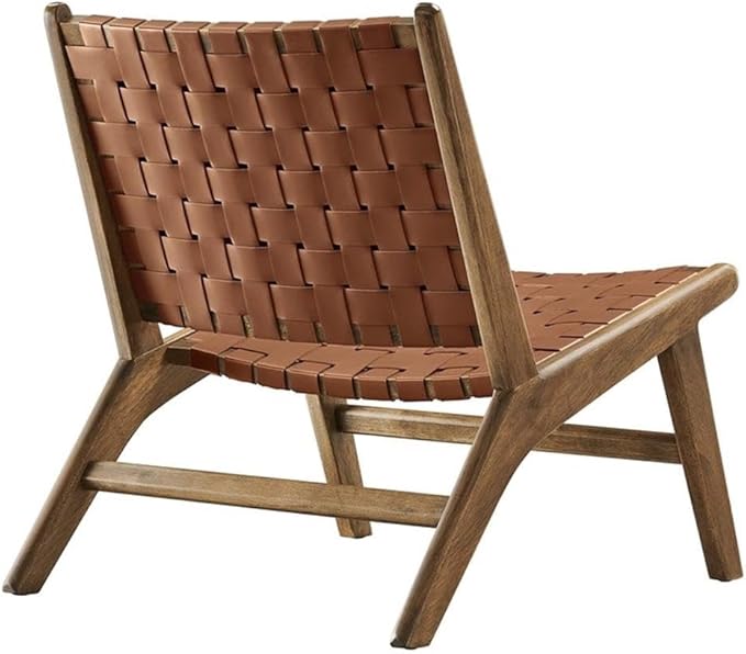 Modway Saoirse Faux Leather Wood Accent Lounge Chair in Walnut Brown