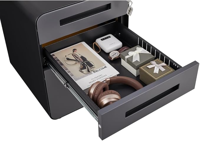 3-Drawer Mobile Filing Cabinet with Lock Metal Filing Cabinet to be Installation Required (Dark Grey)