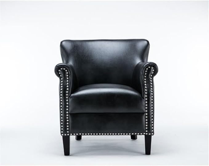 Pemberly Row Contemporary Accent Chair Charcoal Faux Leather Upholstery Sturdy Wood Frame Nailhead Trim Solid Wood Legs No Assembly Required Living Room or Office Club Chair
