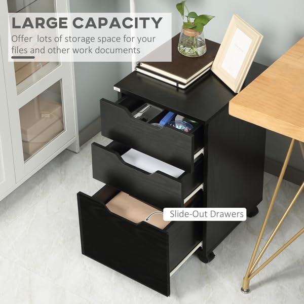 Filing Cabinet Space-Saving Design 15.75 W x 13.5 D x 23.75 H Mobile File CabinetUnder Desk Filing Cabinets for Home Office Organizer Letters/Legal/A4 Black Wood Grain (Black)