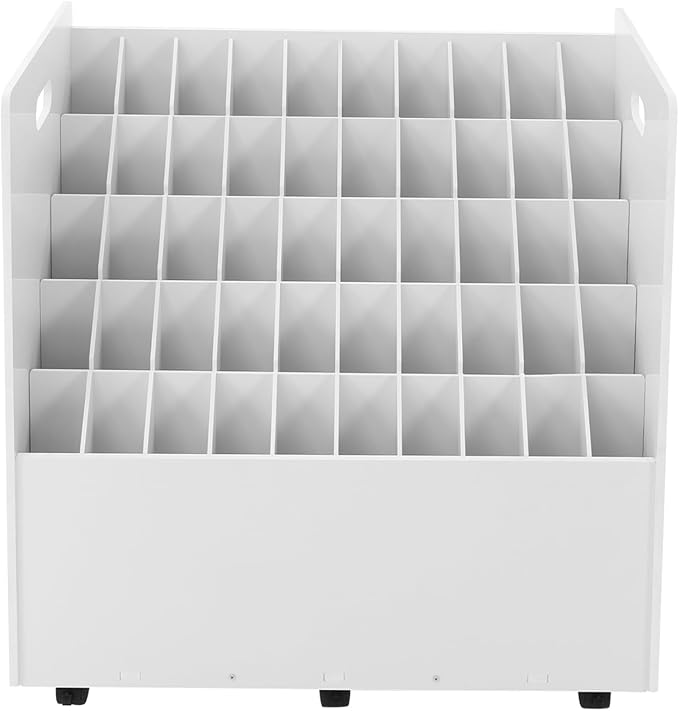 50-Slot Rolling File Organizer with Lockable Wheels - Movable Roll File Cart 66LB Capacity PVC Roll File Storage Holder for Blueprints Drawings &amp Photography Tubes -Easy Assembly 30x15.75x28.5'