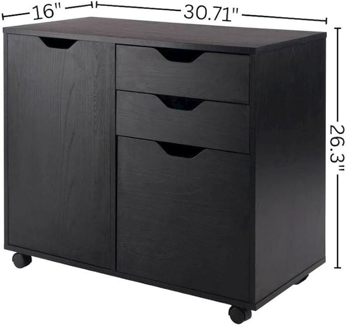 2 Section Mobile Filing Cabinet Black 3 Drawers File Storage Adjustable Shelf Rolling Casters Office Furniture