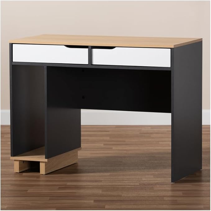 Multicolor Wood Computer Desk - Mid-Century Modern 2-Drawer Home Office Desk