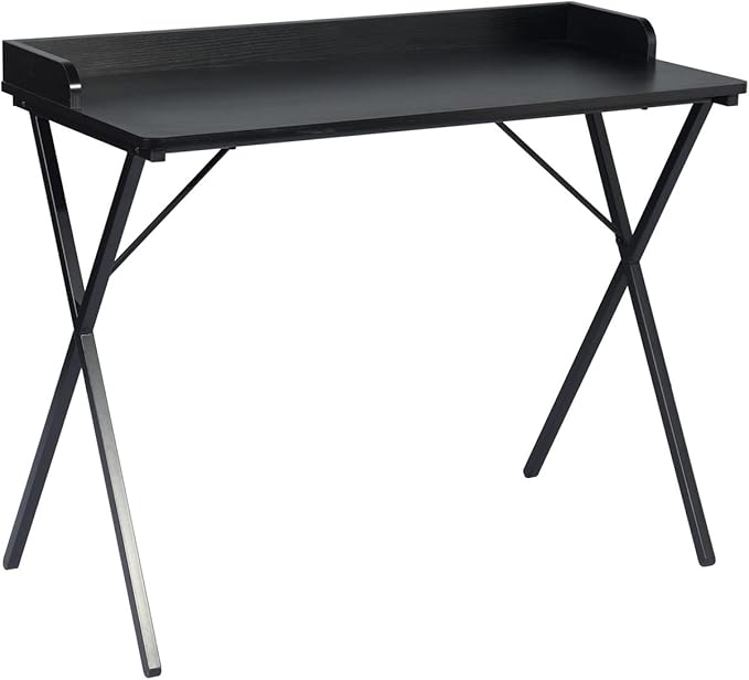 Homy Casa Modern Black Computer Desk with X-Frame Metal Legs 39.4 x 19.7 Writing Table Raised Edge Minimalist Home Office Workstation