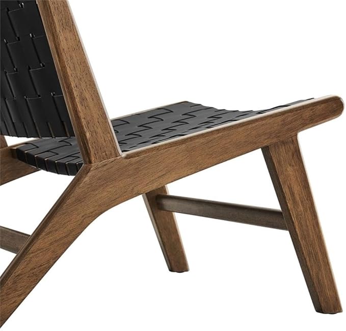 Modway Saoirse Faux Leather Wood Accent Lounge Chair in Walnut Black