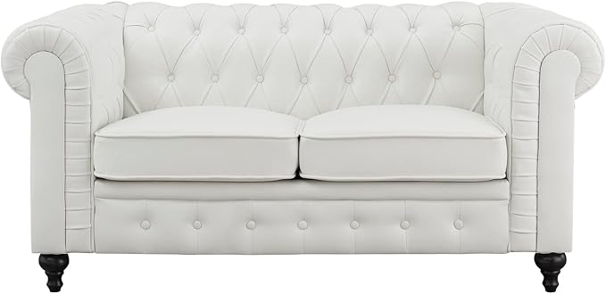 Naomi Home Emery Chesterfield Sofa Set White/Loveseat Only