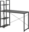 Pemberly Row Office Workstation Desk with Charging Station and Shelves Gray Wood Finish 44 in x 17.5 in x 46.75 in Black Metal Frame Home Office Desk with USB Ports and Storage Shelves