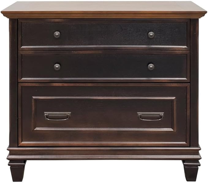 Pemberly Row Wood Lateral File Cabinet Locking Legal/Letter Drawers Black Finish 36 W x 21 D x 31 H Durable Construction Vintage Style Office Filing Storage for Documents