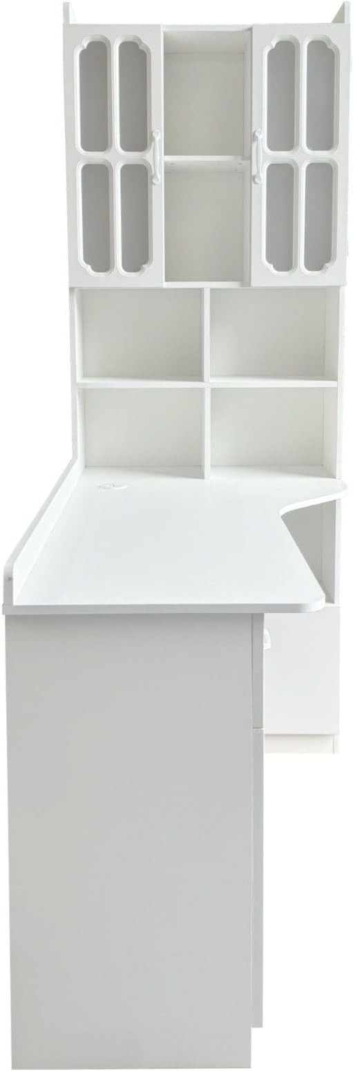 L-Shaped Corner Computer Desk with Hutch Home Office Desk with Storage Shelves Bookcase Cabinet &amp Drawer for Study Room Large Working Space Computer Table for Small Space