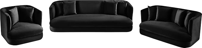 Meridian Furniture 699Black-C Alder Collection Modern | Contemporary Chair with Ultra Luxe Black Velvet 460 GSM Velvet Solid Wood Frame 38 W x 36 D x 30 H Black