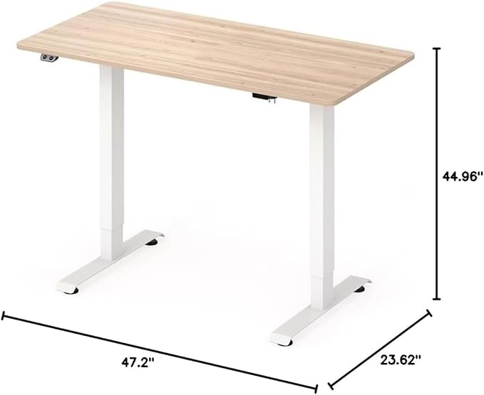 BOWERY HILL Modern Height Adjustable Standing Desk 47.2 W x 23.62 D x 22.76-44.96 H MDF and Metal Construction Natural and White Finish Home Office Desk for Work or Study