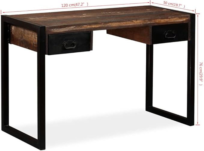Vintage Home Office Desk Writing Desk with 2 Drawers Industrial Style Study Table Vanity Makeup Dressing Table Save Space Work Desk PC Laptop Stand Brown
