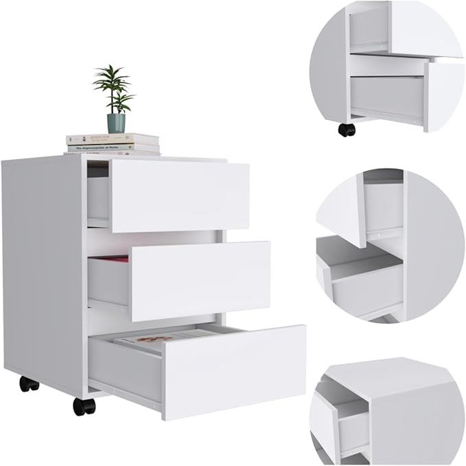 Hassyee Modern Design 3 Drawer Filing Cabinet with Four Casters and Locking Mechanism Home Office Storage Cabinet for A4 and Letter Size File