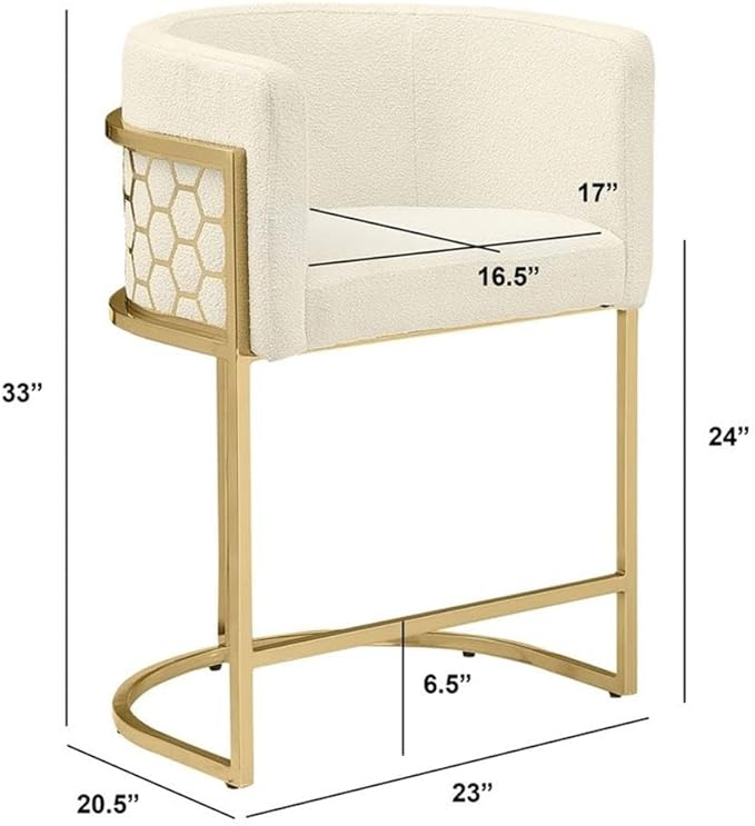 Modern Honeycomb Armchairs with Chrome Base Silver or Gold Frame Options (Teddy Fabric Cream/Gold Counter Height Chair)