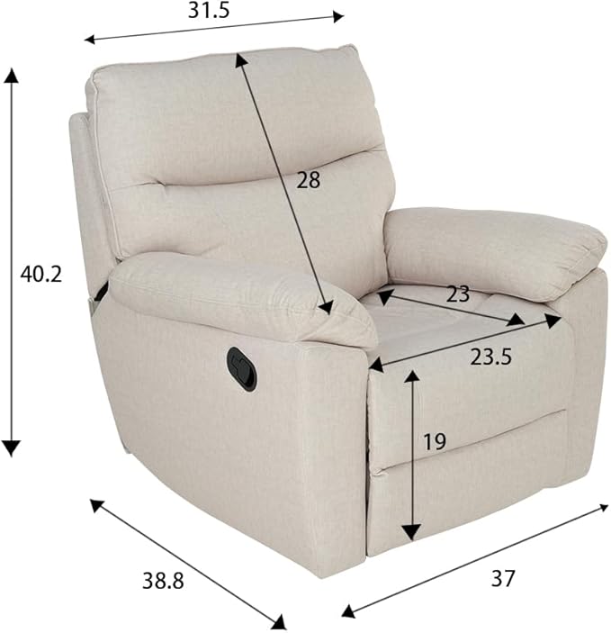 Reclining Sofa Rocking Recliner Chair Manual Adjustable 360 Swivel with Ergonomics Overstuffed Lumbar Arm Support Natural Fabric Surface Made for Living Room Bedroom Nursery Milk White
